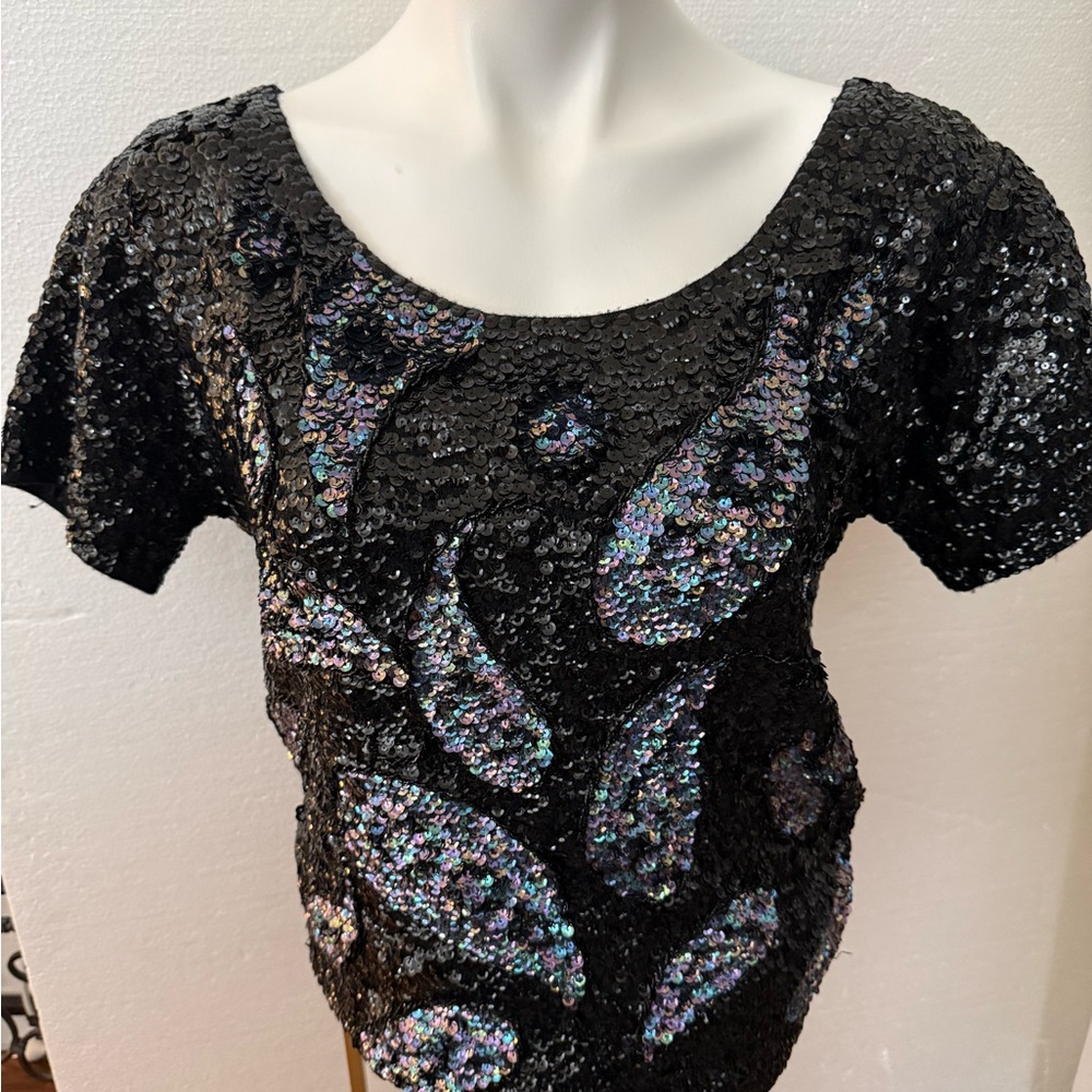 Vintage Imperial Imports Black and Iridescent Sequin Blouse